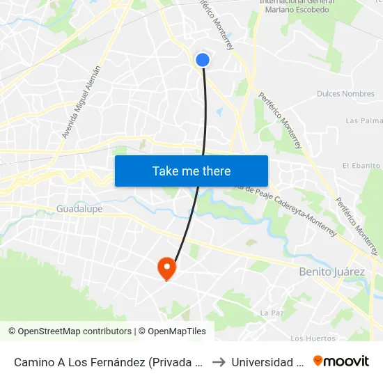 Camino A Los Fernández (Privada Dominio) to Universidad Edec map