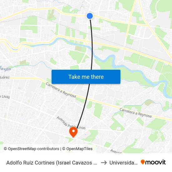 Adolfo Ruíz Cortines (Israel Cavazos Garza - Valladolid) to Universidad Edec map