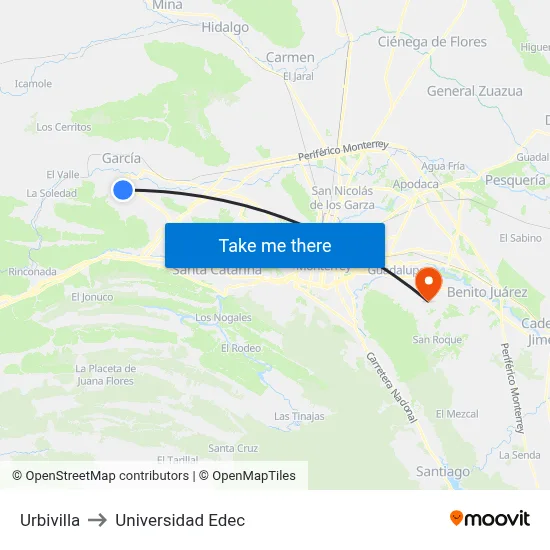 Urbivilla to Universidad Edec map