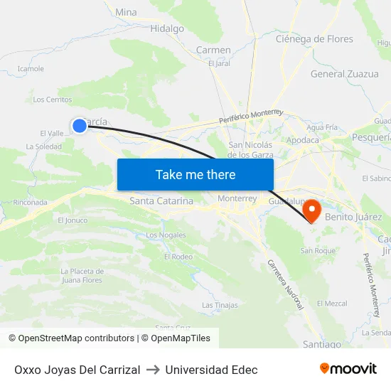 Oxxo Joyas Del Carrizal to Universidad Edec map