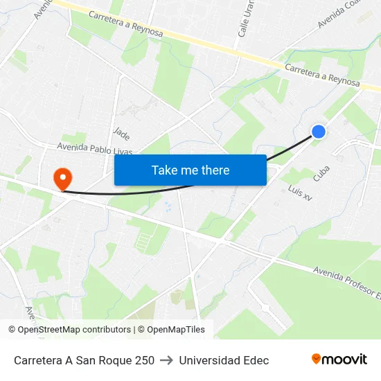 Carretera A San Roque 250 to Universidad Edec map