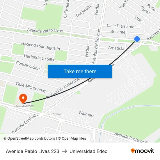 Avenida Pablo Livas 223 to Universidad Edec map