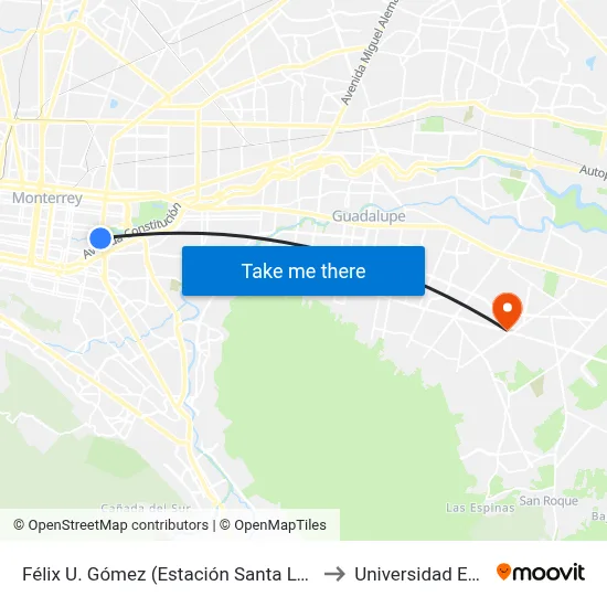 Félix U. Gómez (Estación Santa Lucía) to Universidad Edec map