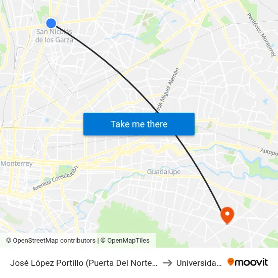 José López Portillo (Puerta Del Norte - Sendero Norte) to Universidad Edec map