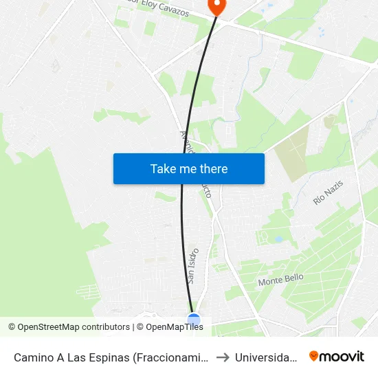 Camino A Las Espinas (Fraccionamiento Arcadia) to Universidad Edec map