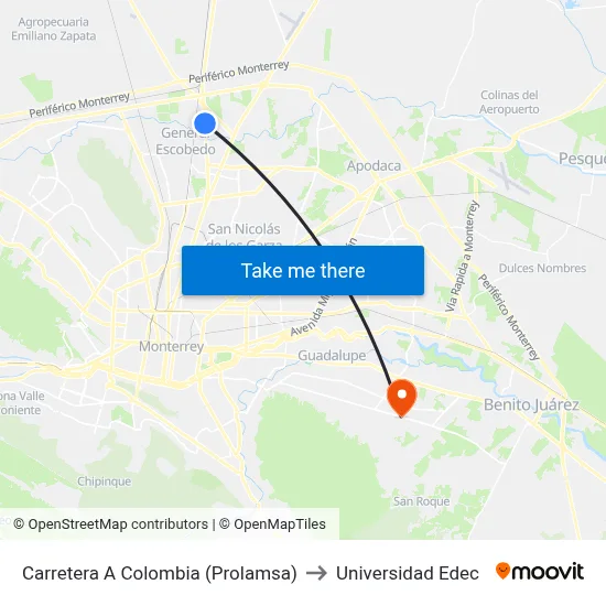 Carretera A Colombia (Prolamsa) to Universidad Edec map