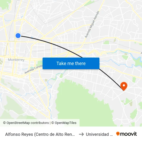 Alfonso Reyes (Centro de Alto Rendimiento) to Universidad Edec map