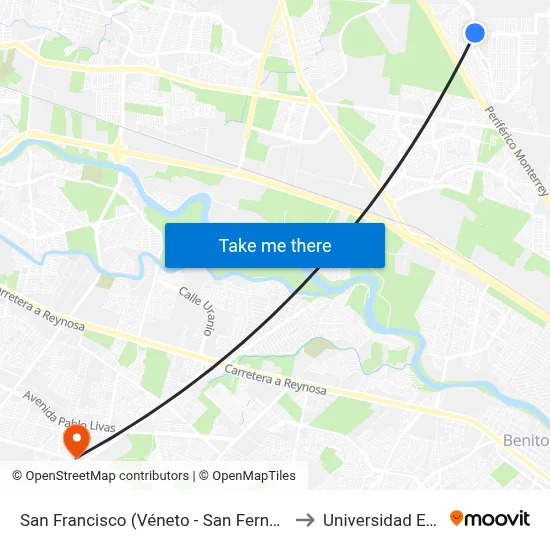 San Francisco (Véneto - San Fernando) to Universidad Edec map