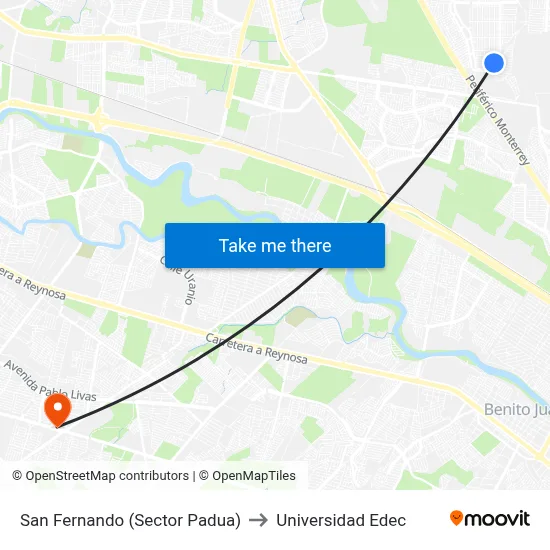 San Fernando (Sector Padua) to Universidad Edec map