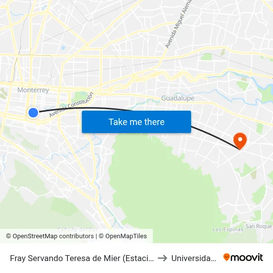 Fray Servando Teresa de Mier (Estación Padre Mier) to Universidad Edec map