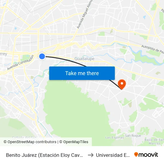 Benito Juárez (Estación Eloy Cavazos) to Universidad Edec map