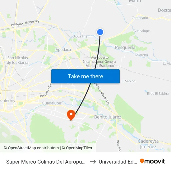 Super Merco Colinas Del Aeropuerto to Universidad Edec map