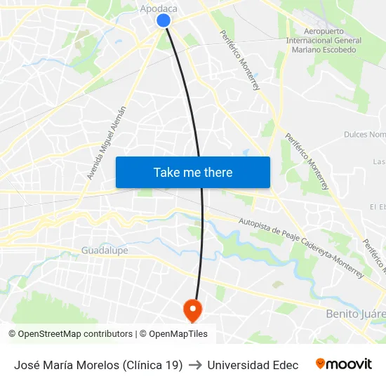 José María Morelos (Clínica 19) to Universidad Edec map
