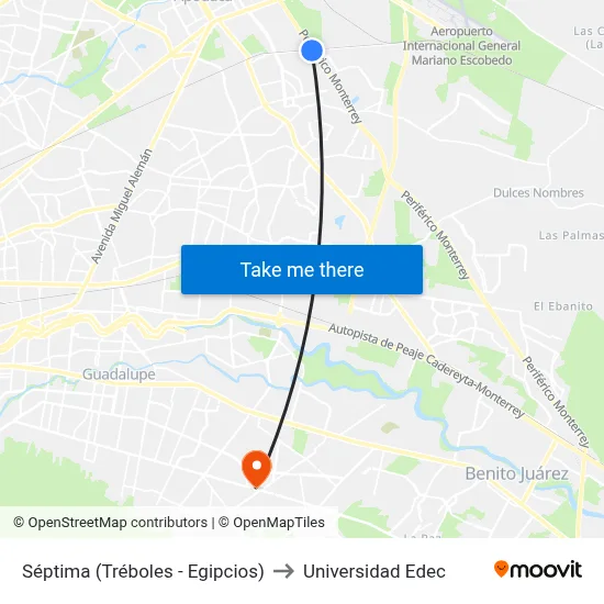 Séptima (Tréboles - Egipcios) to Universidad Edec map