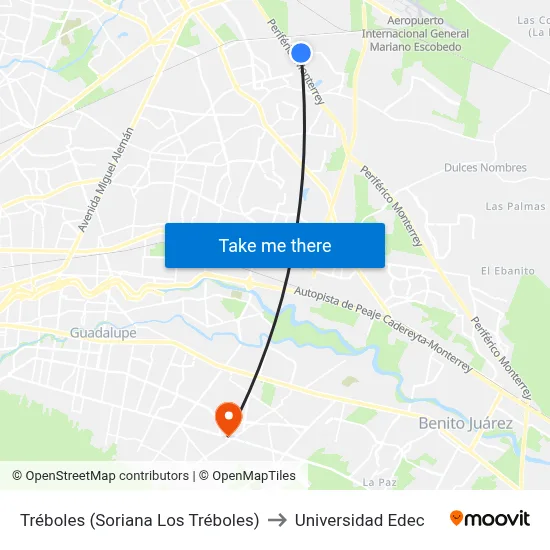 Tréboles (Soriana Los Tréboles) to Universidad Edec map