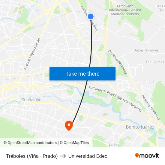 Tréboles (Viña - Prado) to Universidad Edec map