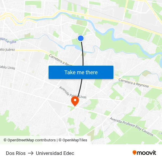 Dos Ríos to Universidad Edec map