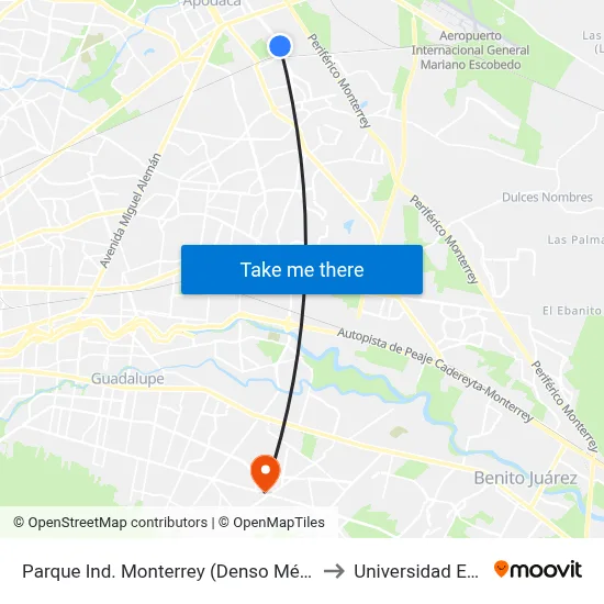 Parque Ind. Monterrey (Denso México) to Universidad Edec map