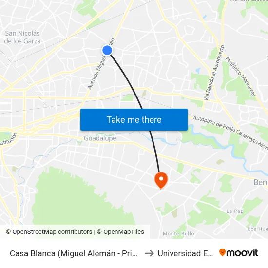 Casa Blanca (Miguel Alemán - Primera) to Universidad Edec map