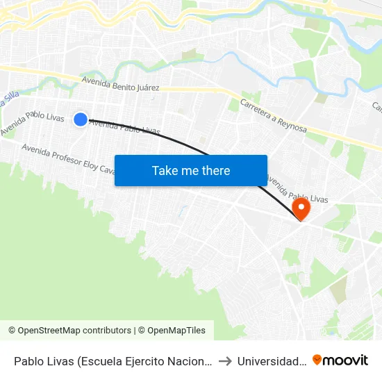 Pablo Livas (Escuela Ejercito Nacional Mexicano) to Universidad Edec map