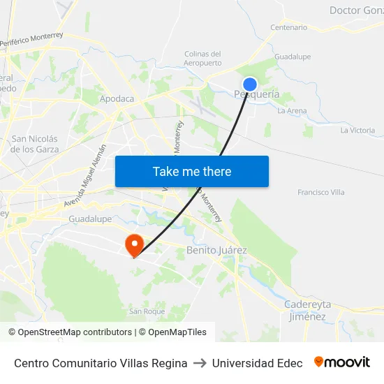 Centro Comunitario Villas Regina to Universidad Edec map