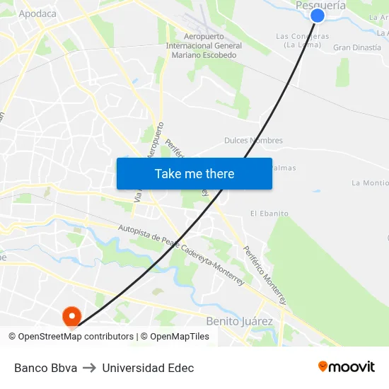 Banco Bbva to Universidad Edec map