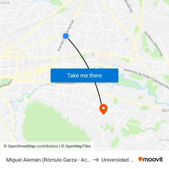Miguel Alemán (Rómulo Garza - Acapulco) to Universidad Edec map