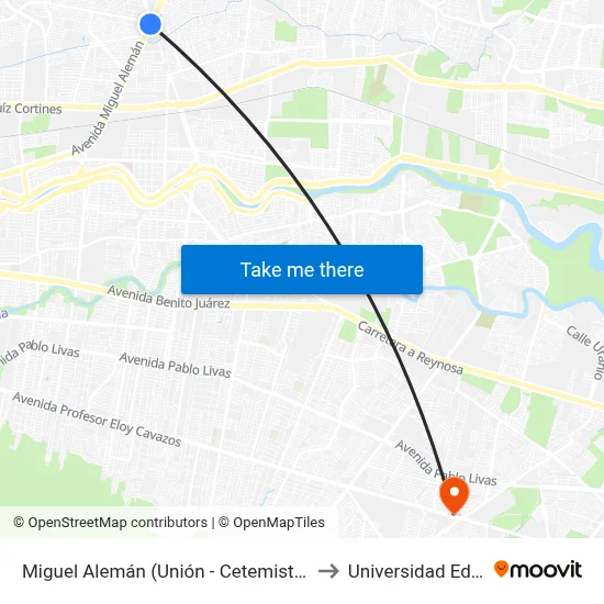 Miguel Alemán (Unión - Cetemistas) to Universidad Edec map
