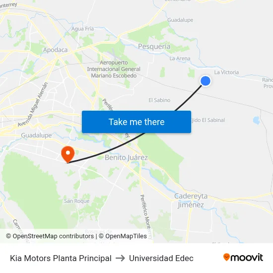 Kia Motors Planta Principal to Universidad Edec map