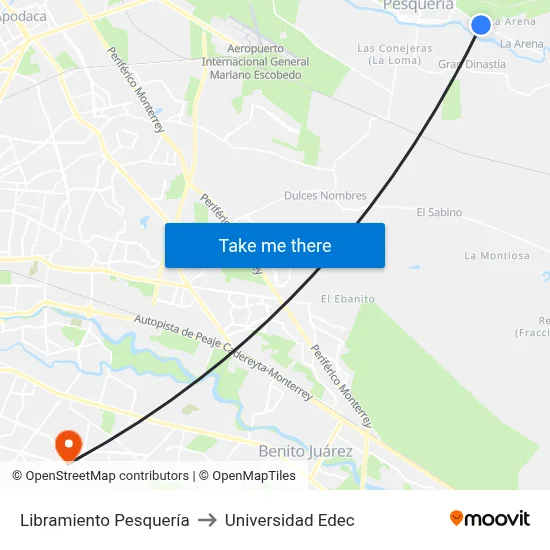 Libramiento Pesquería to Universidad Edec map