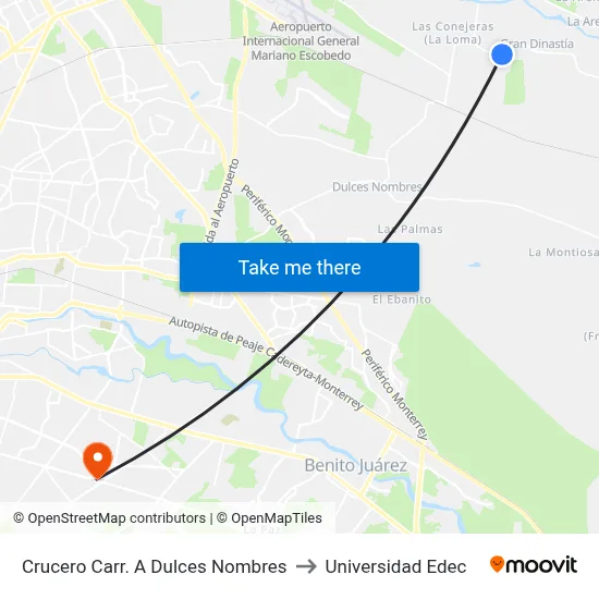 Crucero Carr. A Dulces Nombres to Universidad Edec map