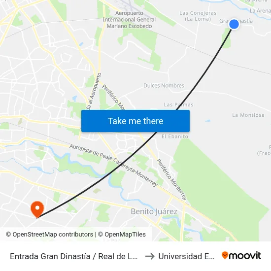 Entrada Gran Dinastía / Real de Loreto to Universidad Edec map