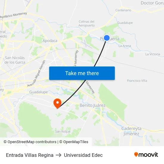 Entrada Villas Regina to Universidad Edec map