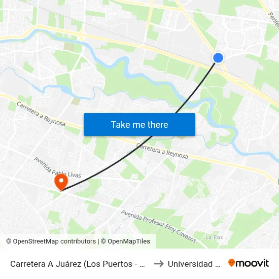 Carretera A Juárez (Los Puertos - Anzures) to Universidad Edec map