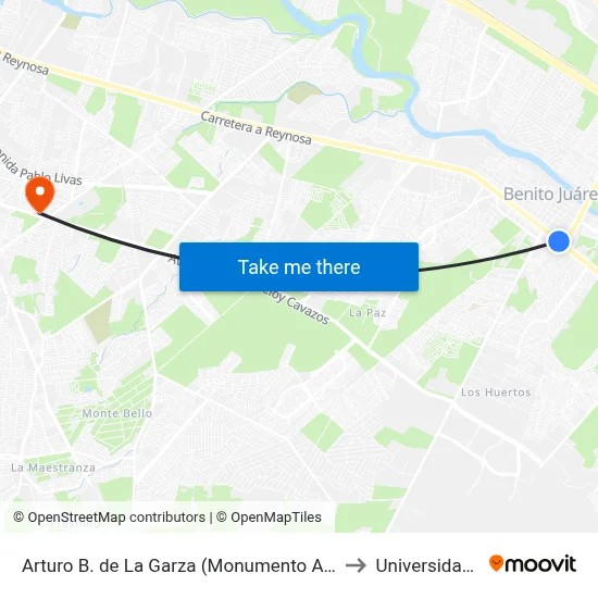 Arturo B. de La Garza (Monumento A Benito Juárez) to Universidad Edec map