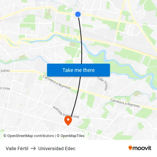 Valle Fértil to Universidad Edec map