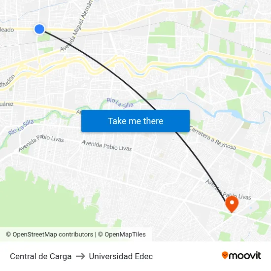 Central de Carga to Universidad Edec map