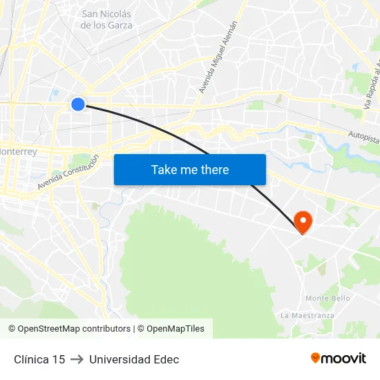 Clínica 15 to Universidad Edec map