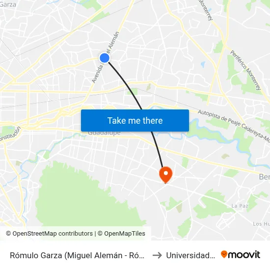 Rómulo Garza (Miguel Alemán - Rómulo Garza) to Universidad Edec map
