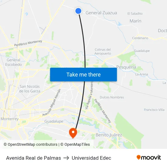 Avenida Real de Palmas to Universidad Edec map