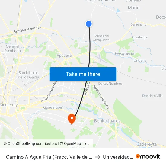 Camino A Agua Fría (Fracc. Valle de Santa Elena) to Universidad Edec map