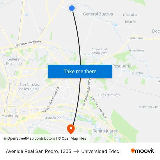 Avenida Real San Pedro, 1305 to Universidad Edec map