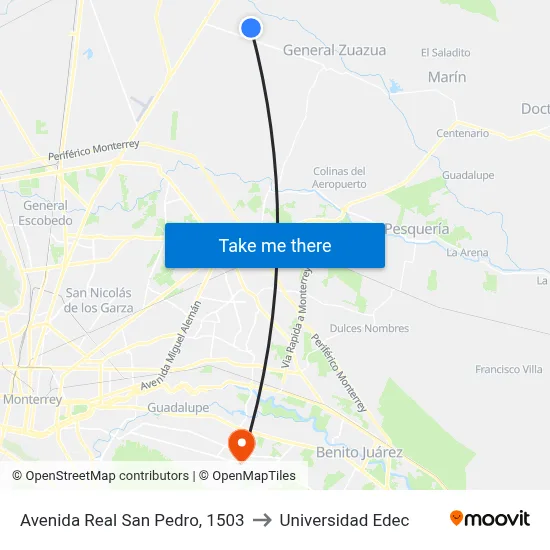 Avenida Real San Pedro, 1503 to Universidad Edec map