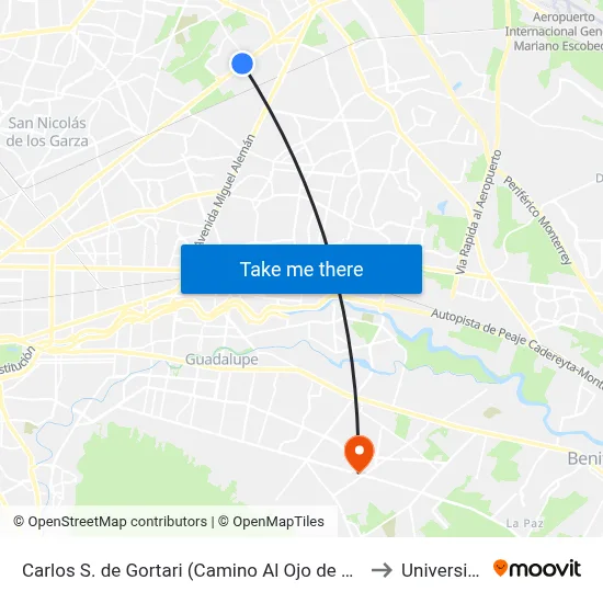 Carlos S. de Gortari (Camino Al Ojo de Agua - Hacienda San Francisco) to Universidad Edec map