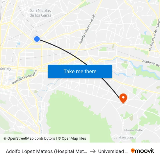 Adolfo López Mateos (Hospital Metropolitano) to Universidad Edec map