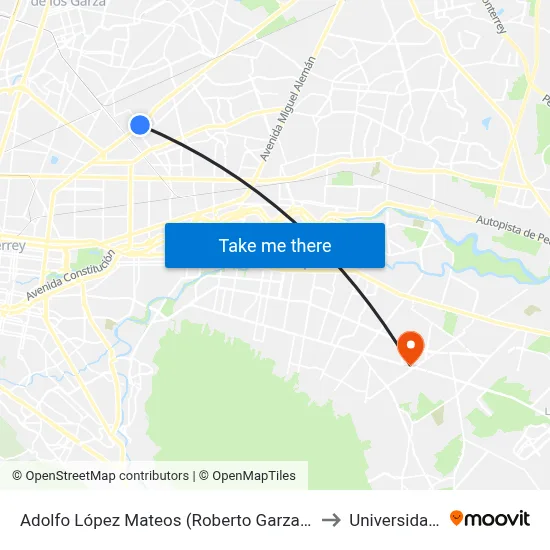 Adolfo López Mateos (Roberto Garza Sada - Lagrange) to Universidad Edec map