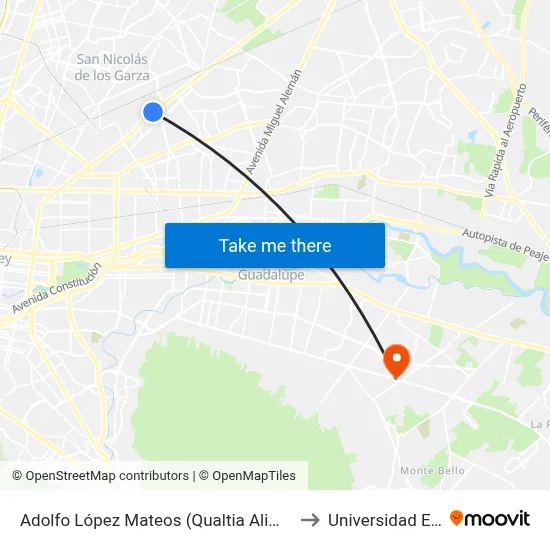 Adolfo López Mateos (Qualtia Alimentos) to Universidad Edec map