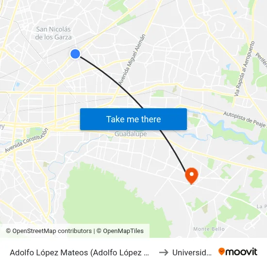 Adolfo López Mateos (Adolfo López Mateos - Conductores) to Universidad Edec map