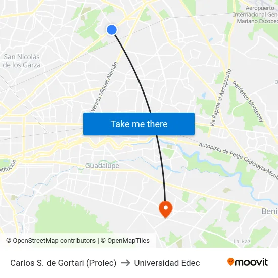 Carlos S. de Gortari (Prolec) to Universidad Edec map