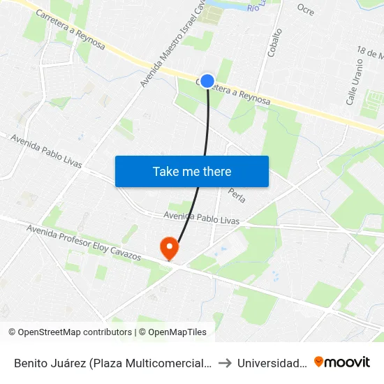 Benito Juárez (Plaza Multicomercial Guadalupe) to Universidad Edec map